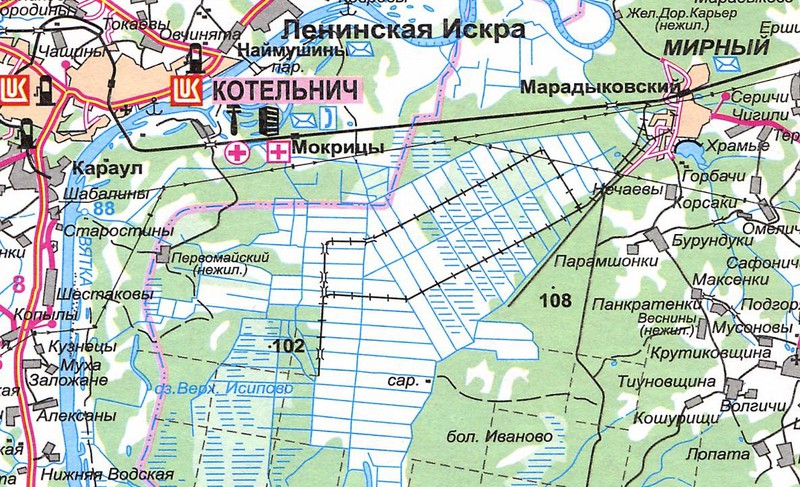 Lageplan der Torfbahn in Maradykovskij